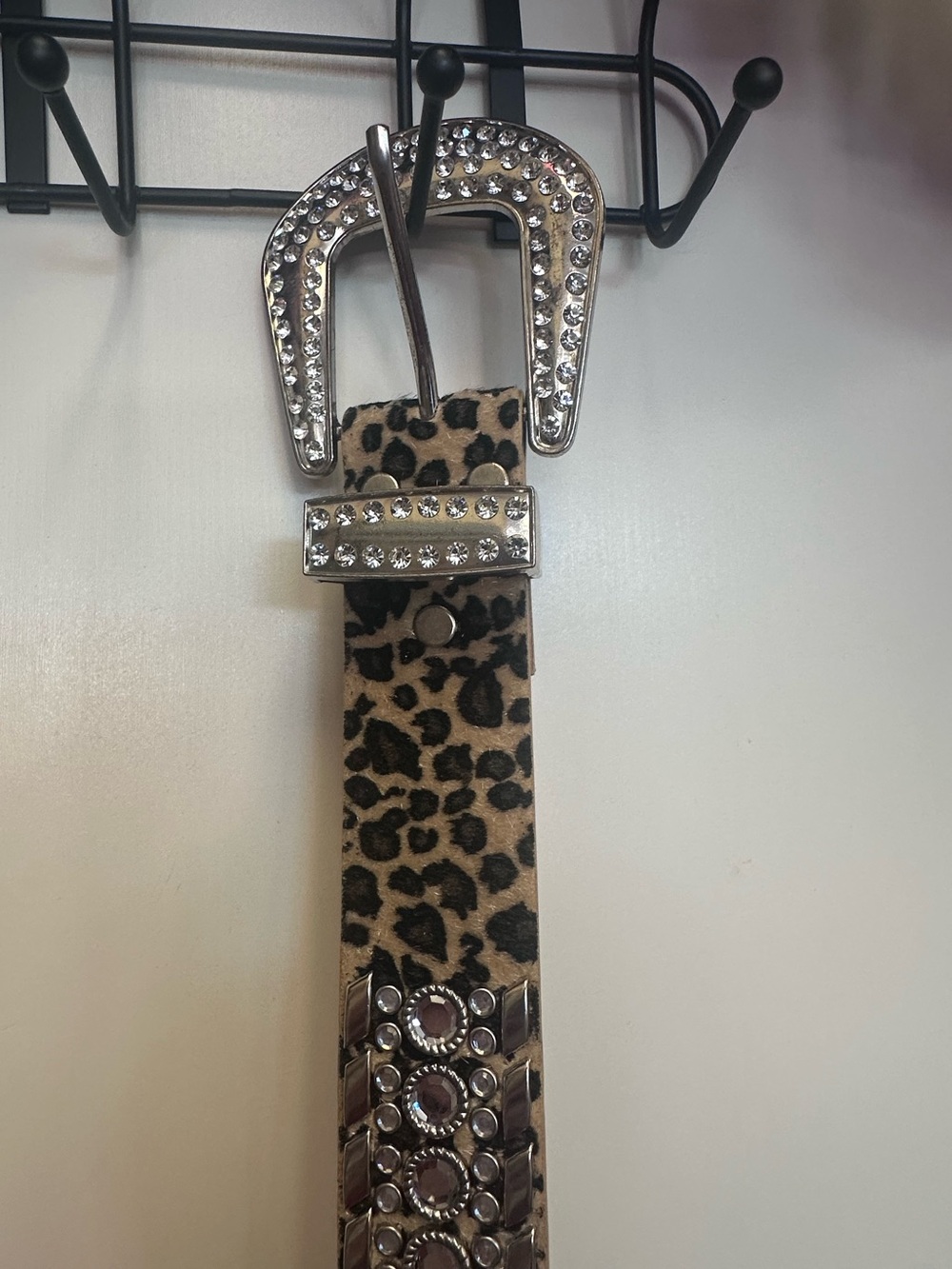 Leopard Print Rhinestone Western Belt - Tan and Black